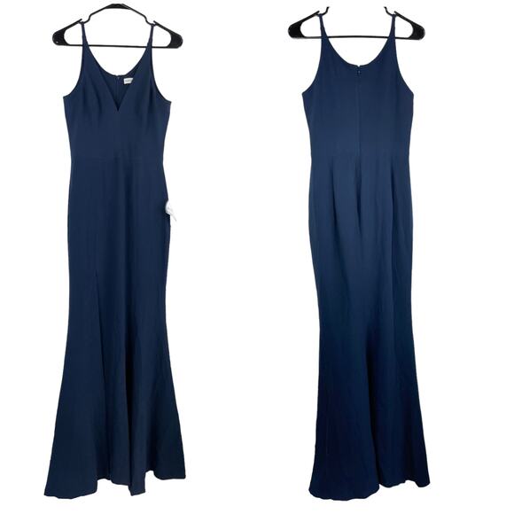 Dress The Population NWT Iris Slit Crepe Gown Size S Midnight Blue Sleeveless - Picture 4 of 12